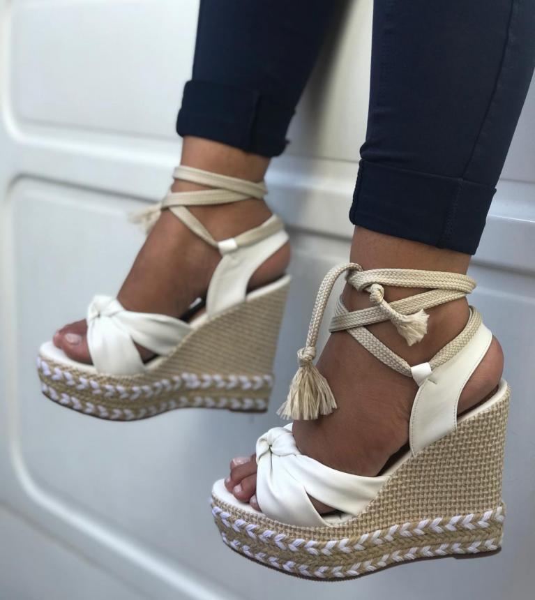 Moda Doce Rendas Sapatos Romanos Mulheres Saltos De Cunha Bombas Plataforma  Branco Sandálias De Salto Alto