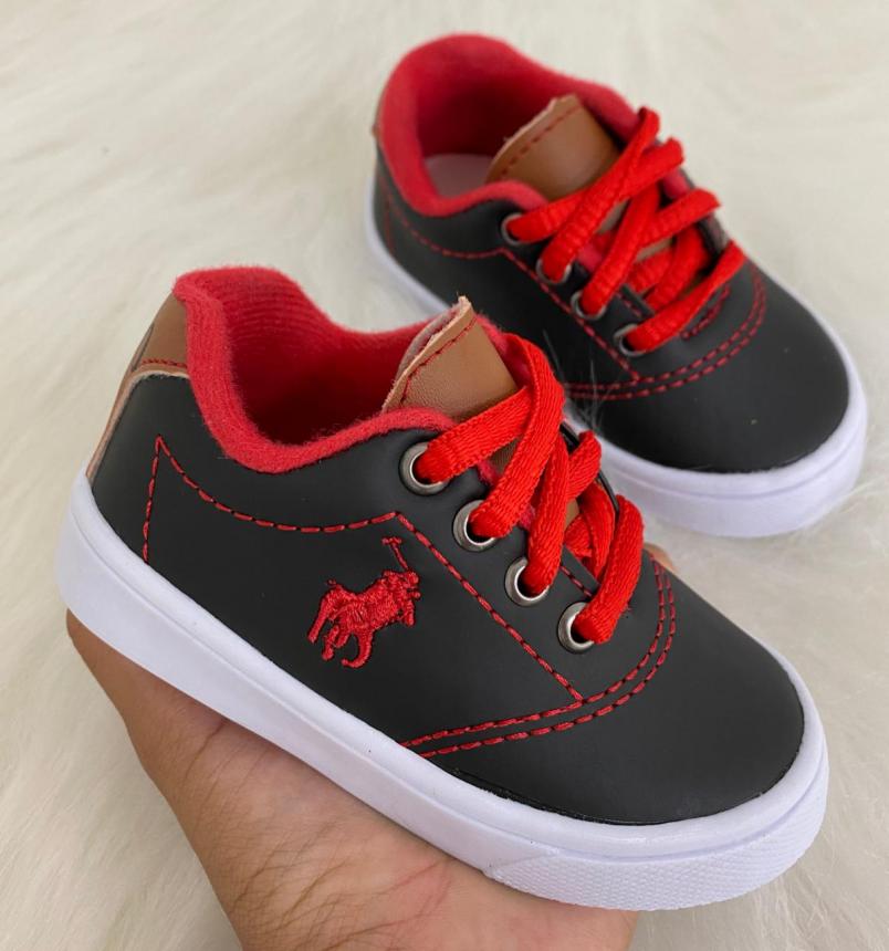 TENIS POLO BABY PRETO/VERMELHO 1386-2-1 - MX Vendas Online