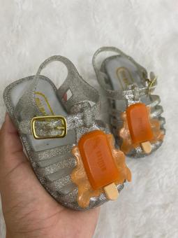 SANDALIA ARANHA QUADRADA BABY  PRATA  PICOLE LARANJA - Código 1091-1