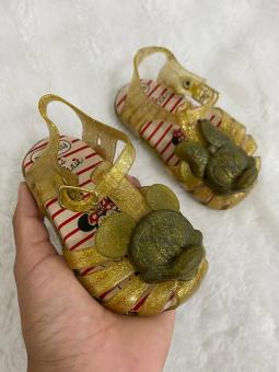 SANDALIA ARANHA REDONDA BABY CABEÇÃO MICKEY GLITER DOURADA - Código 1093-1