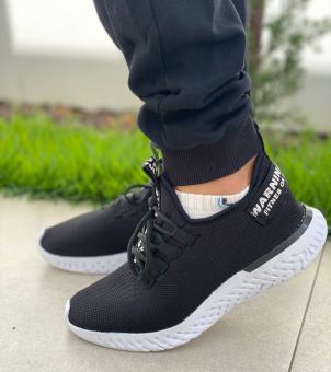 TENIS ADULTO ESPORTIVO RUN MEIA PRETO/BRANCO - Código 2068-1