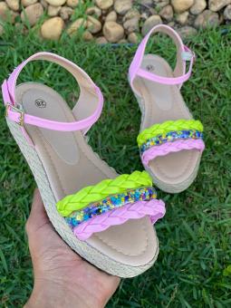 SANDALIA FLATFORM JUVENIL TRANCINHAS BOLINHAS ROSA - Código 2270-1