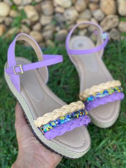 SANDALIA FLATFORM JUVENIL TRANCINHAS BOLINHAS LILAS - Código 2271-1