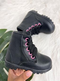 COTURNO BABY BASICO PRETO FOSCO ILHOS PINK - Código 2365-1