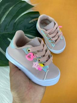 TENIS BABY PINGENTES ROSE/HOLOGRAFICO ESTRELA+CORACAO - Código 2402-1