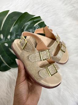 PAPETE SANDALIA JUVENIL 3 FIVELAS DOURADO GLITER - Código 2492-1