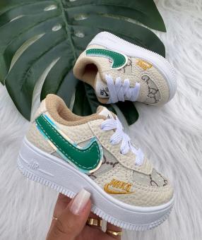 TENIS AIRFORCE BABY PREMIUM BEGE/VERDE HOLOGRAFICO - Código 2506-1