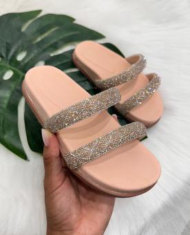 PAPETE CHINELO JUVENIL ROSE/CRISTAL 2 TIRAS ROSE - Código 2587-1