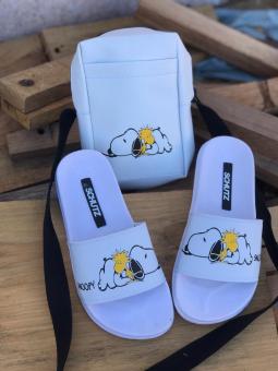 KIT SNOOPY ADULTO BRANCO CHINELO+BOLSA