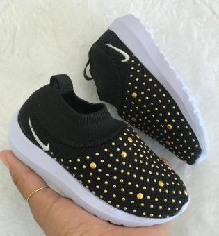 TENIS MEIA BABY PEDRINHAS PRETO - Código 749-1