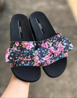 BEACH ADULTO LACO FLORAL PRETO/ROSA - Código 796-1