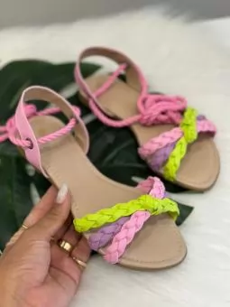 SANDALIA JUVENIL AMARRAÇÃO  ROSA/VERDE/LILAS - Código 2691-1