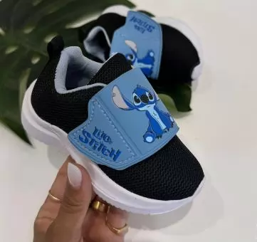 TENIS BABY VELCRO LILO STITCH PRETO/AZUL - Código 2714-1
