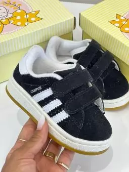 TENIS BABY ADIDAS CAMPUS BABY VELCRO PRETO/BRANCO - Código 2754-1