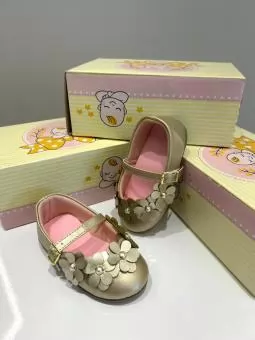 SAPATILHA BABY FLORES DOURADO - Código 2924-1